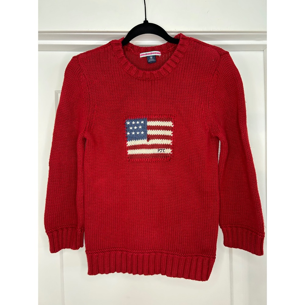 Ralph Lauren Polo Jeans American Flag Knit Sweater Small Americana Red Preppy